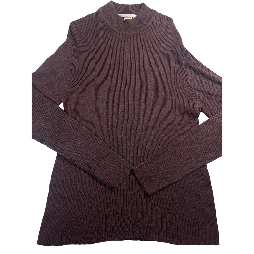 Perry Ellis‎ Sweater Women's Large Maroon Silk Blend Ribbed Mock Neck Pullover